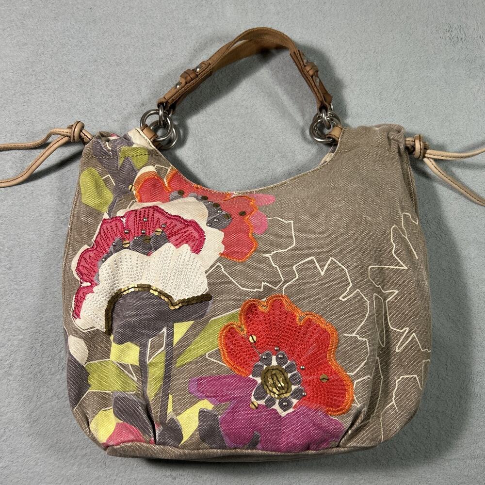 Vintage Fossil Floral Hawaiian Crescent Shoulder Bag Metal Hardware Small 15x14